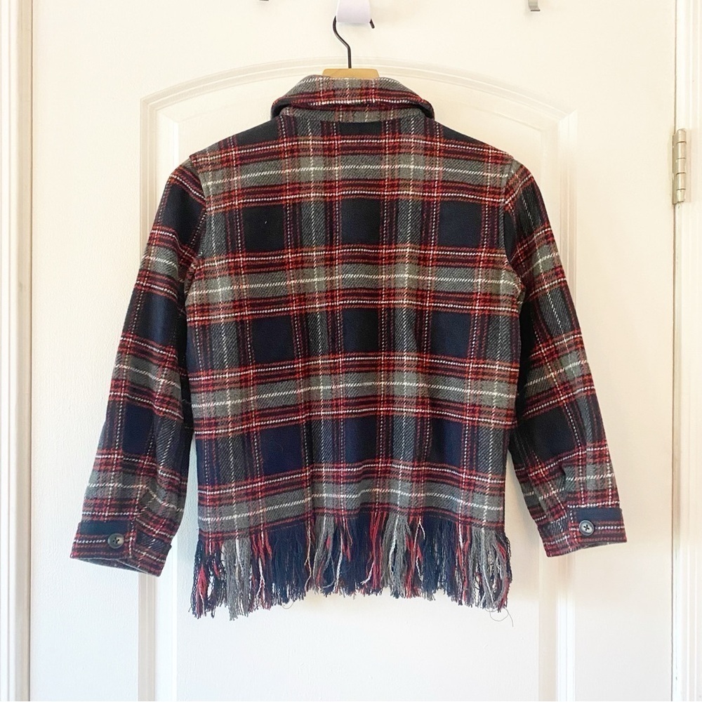 FRESHMAN Girls Flannel Plaid Fringe Trim Shacket NEW - Picture 4 of 8